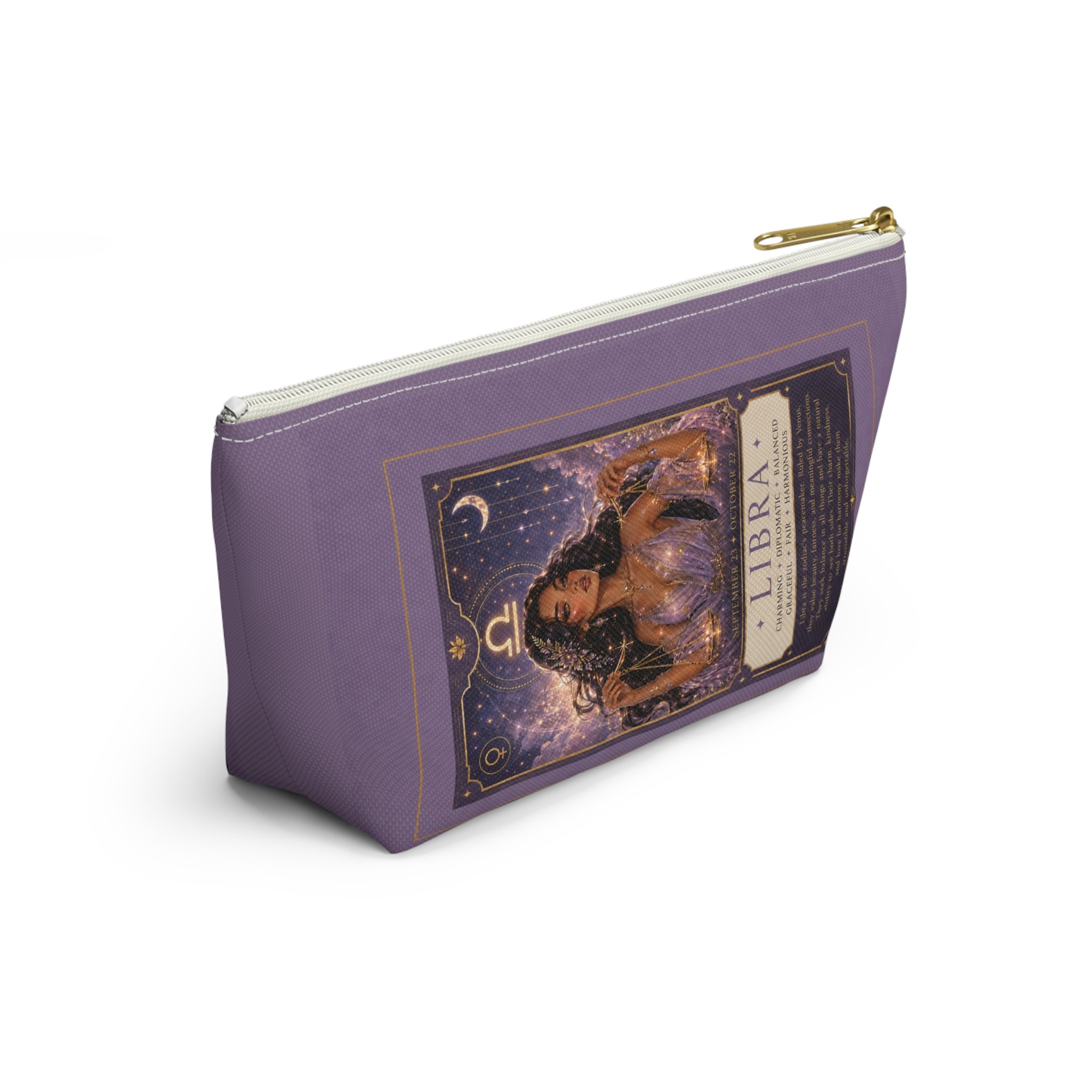 Libra Zodiac Accessory Pouch — Cosmetic Bag with T-Bottom, Astrological Horoscope Design