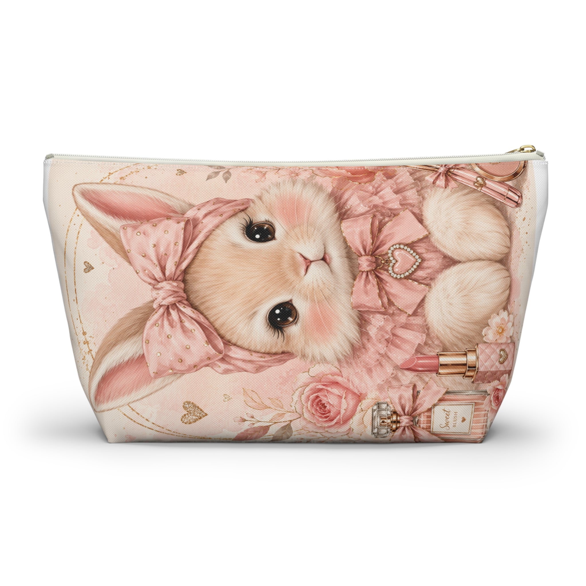 Cute Bunny Makeup Bag – Large Pink Floral Cosmetic & Travel Pouch