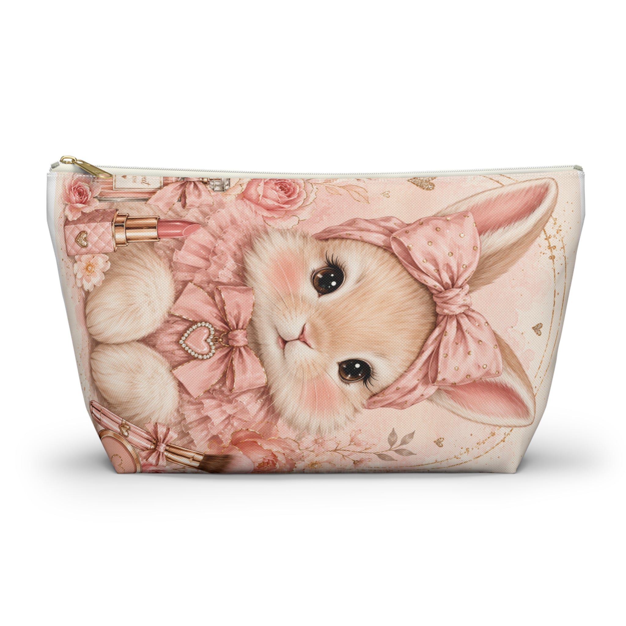 Cute Bunny Makeup Bag – Large Pink Floral Cosmetic & Travel Pouch