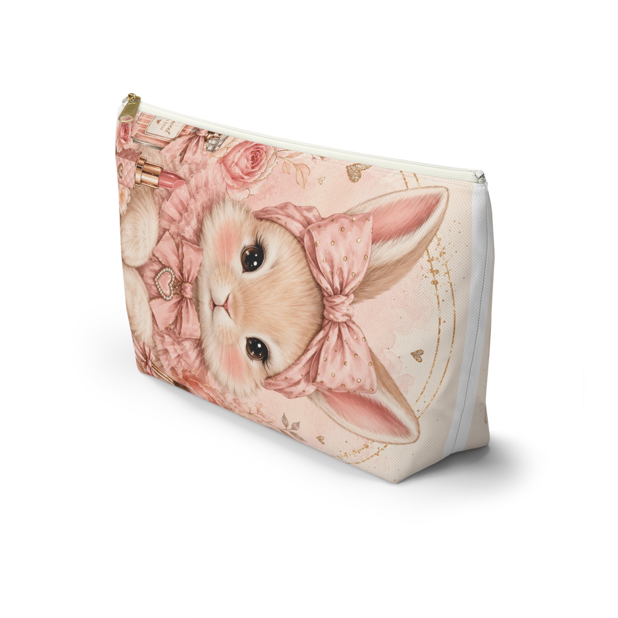 Cute Bunny Makeup Bag – Large Pink Floral Cosmetic & Travel Pouch