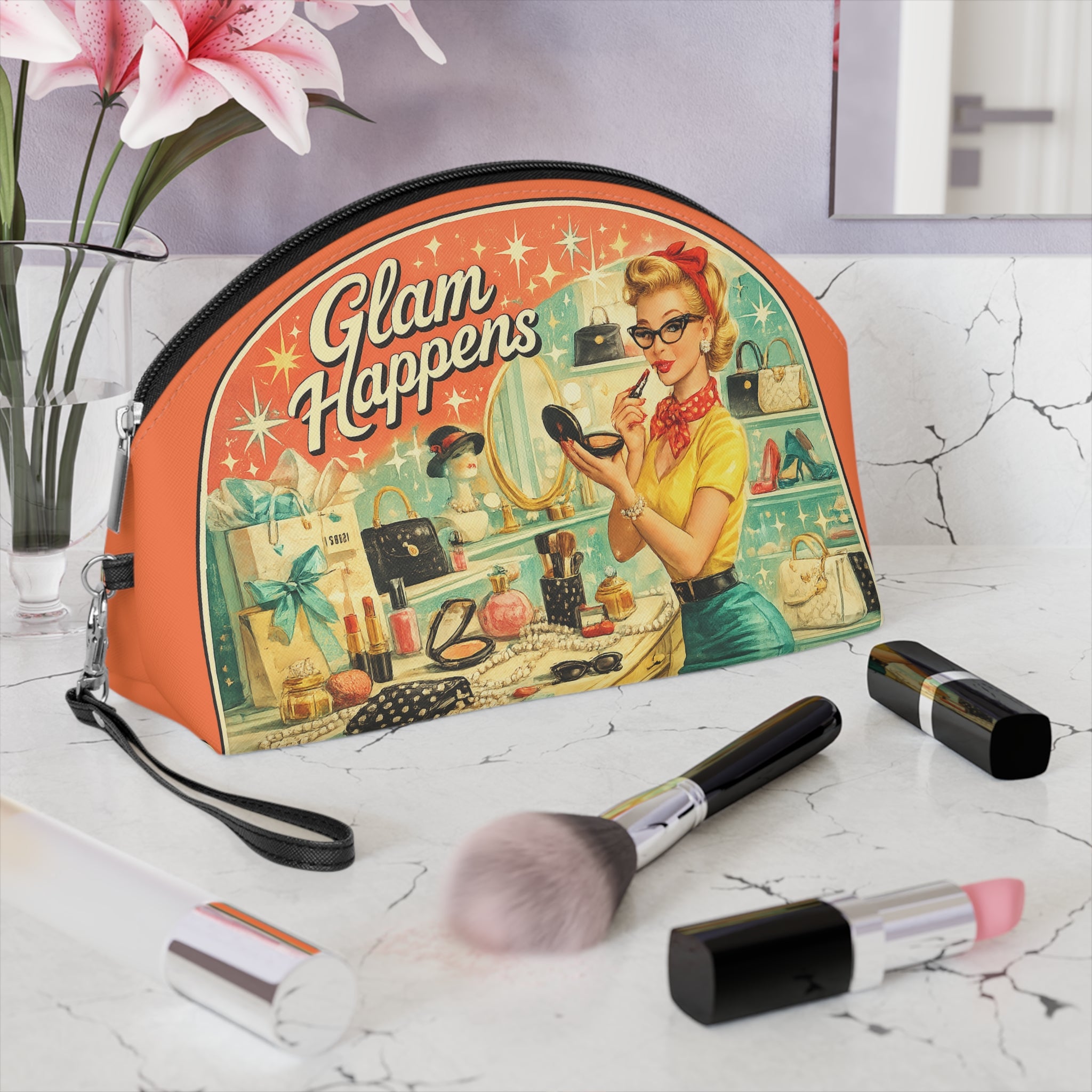 Glam Happens Vintage Makeup Bag – Retro Pinup Cosmetic Pouch