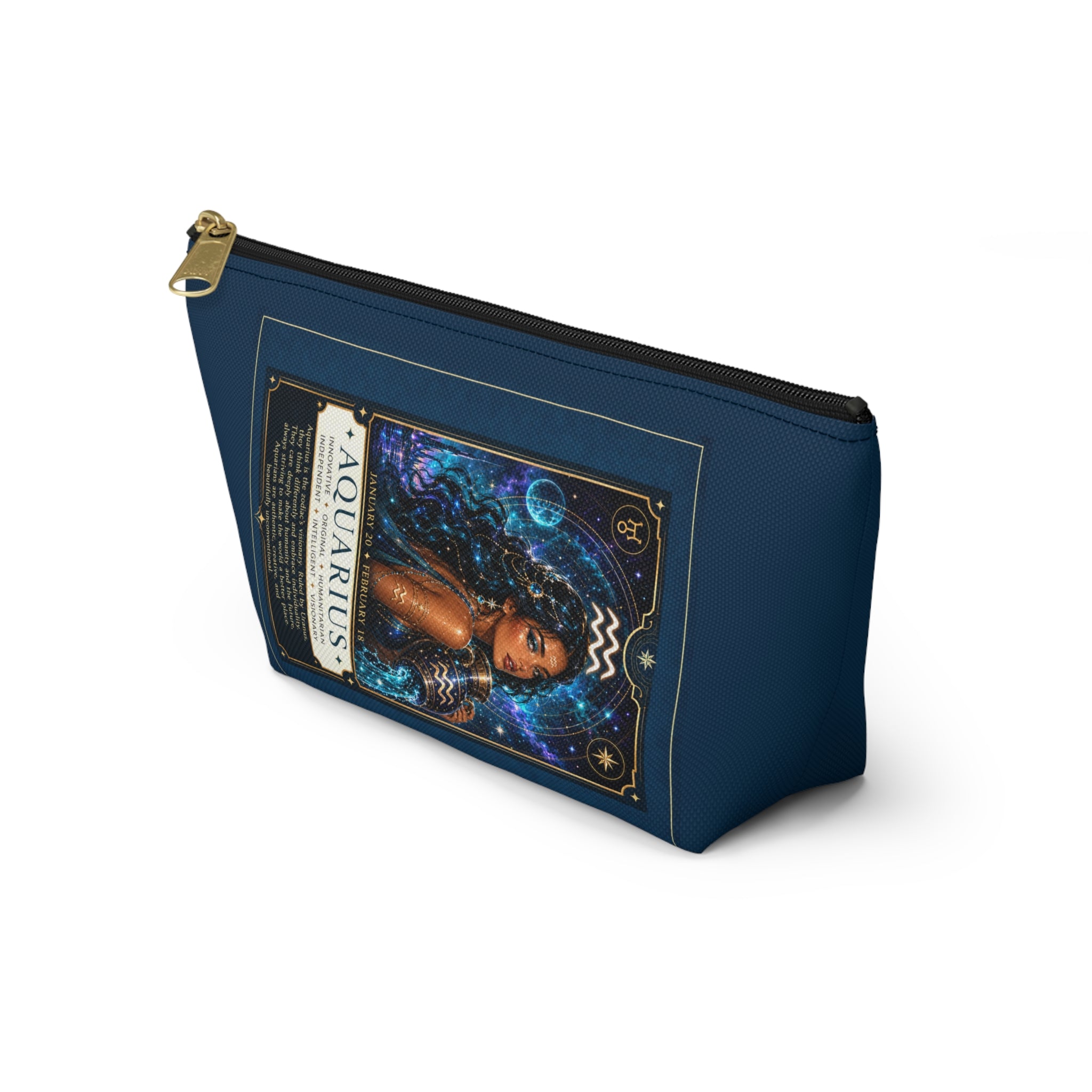 Aquarius Zodiac Accessory Pouch — Astrological Makeup & Travel Bag