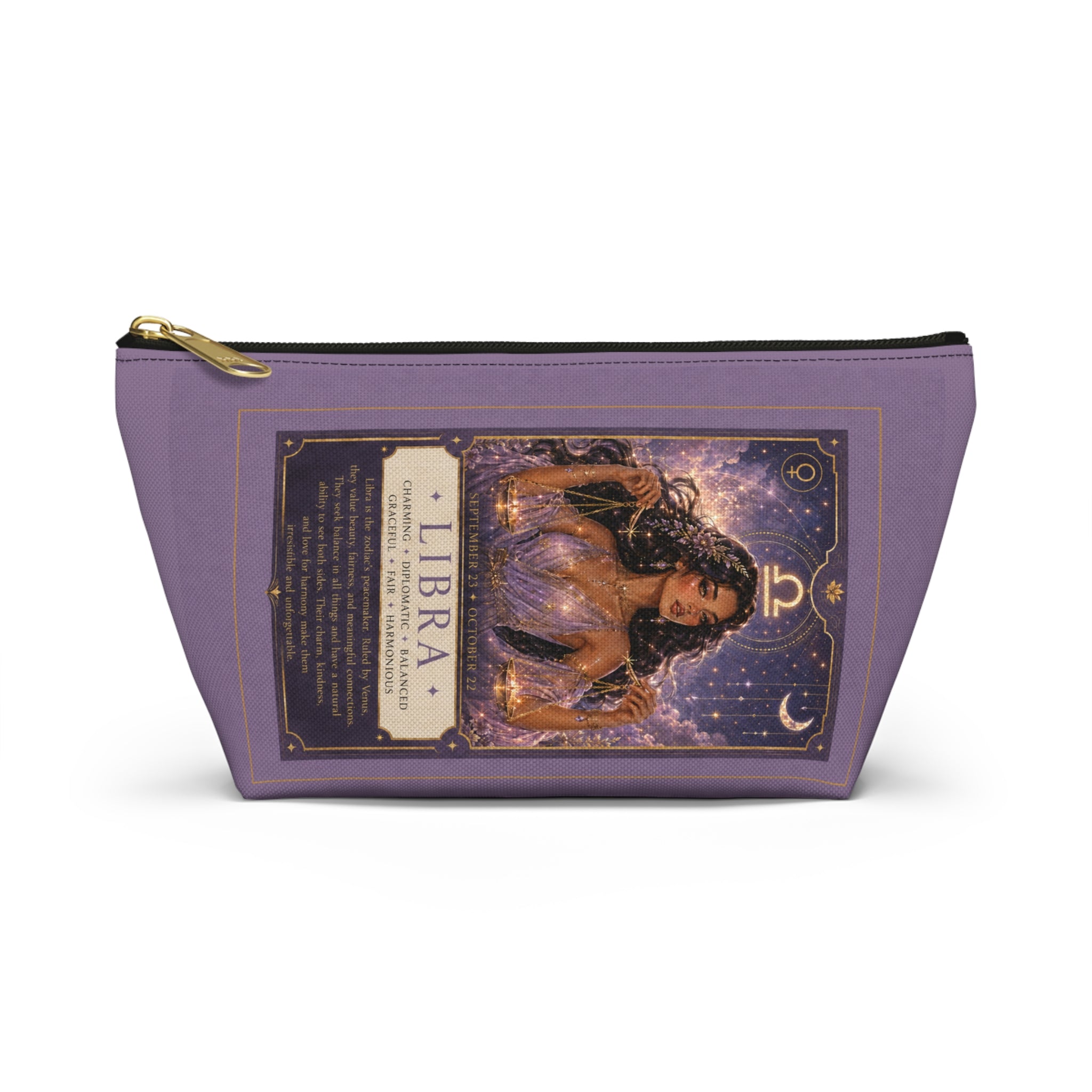 Libra Zodiac Accessory Pouch — Cosmetic Bag with T-Bottom, Astrological Horoscope Design