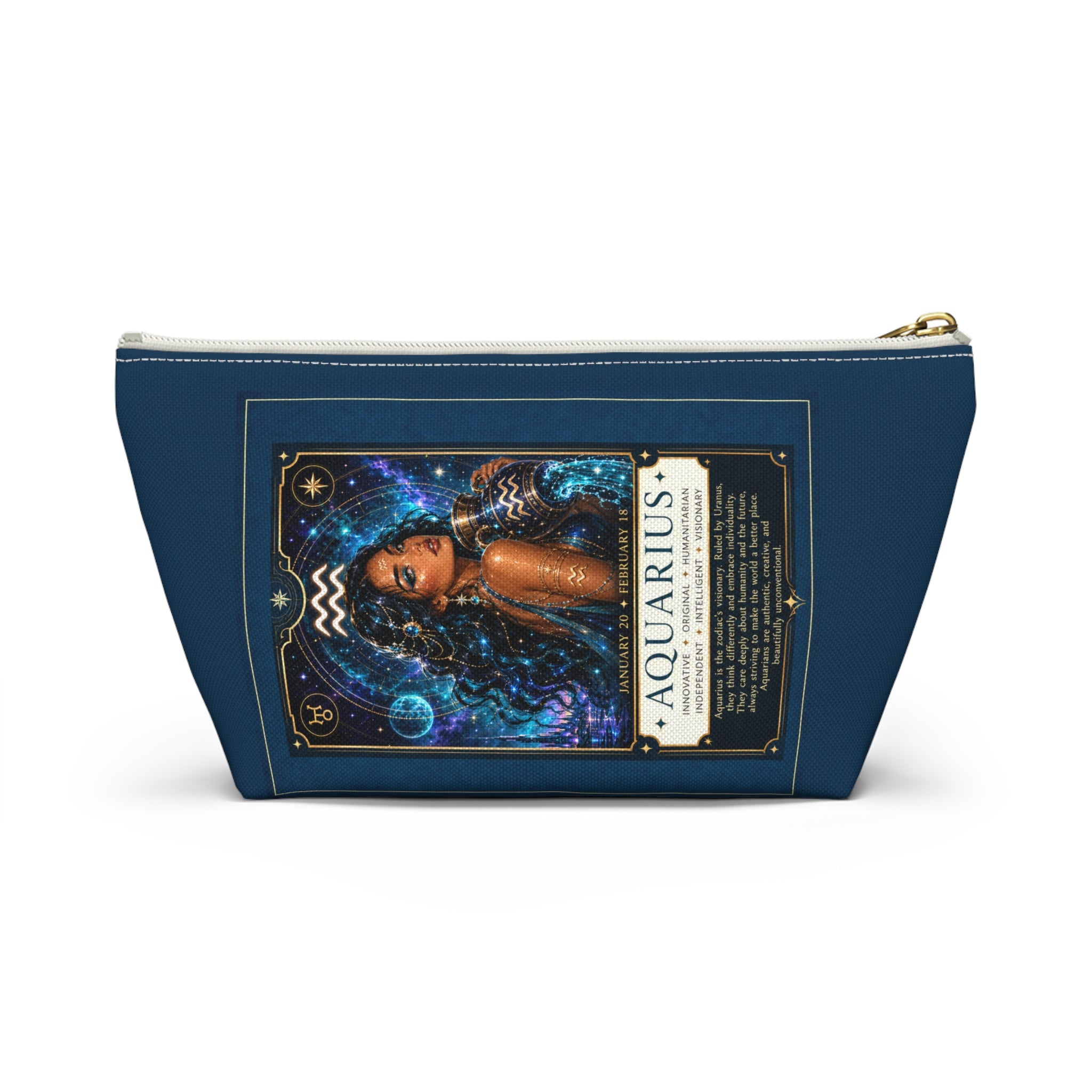 Aquarius Zodiac Accessory Pouch — Astrological Makeup & Travel Bag