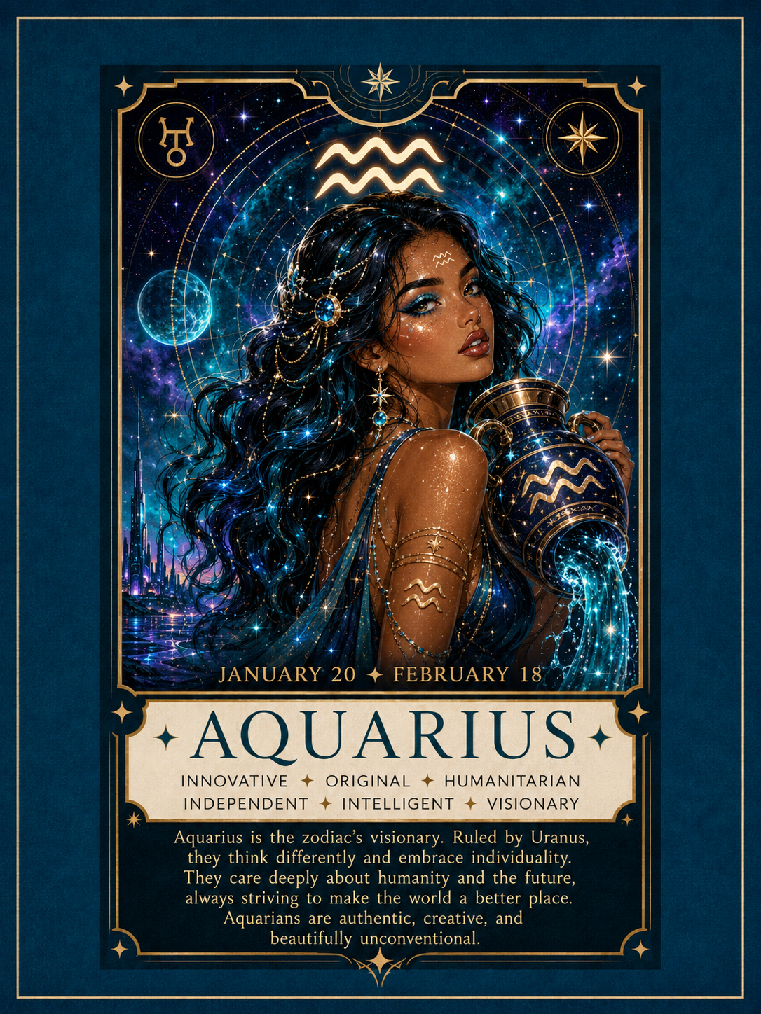 Aquarius Zodiac Makeup Bag — Astrology Gift & Travel Pouch