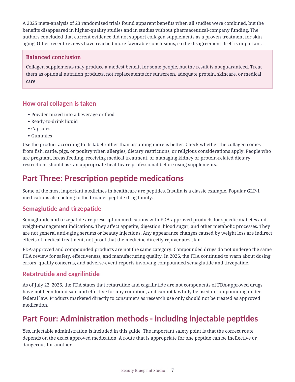 Preview covering oral collagen, prescription peptide medications and administration methods