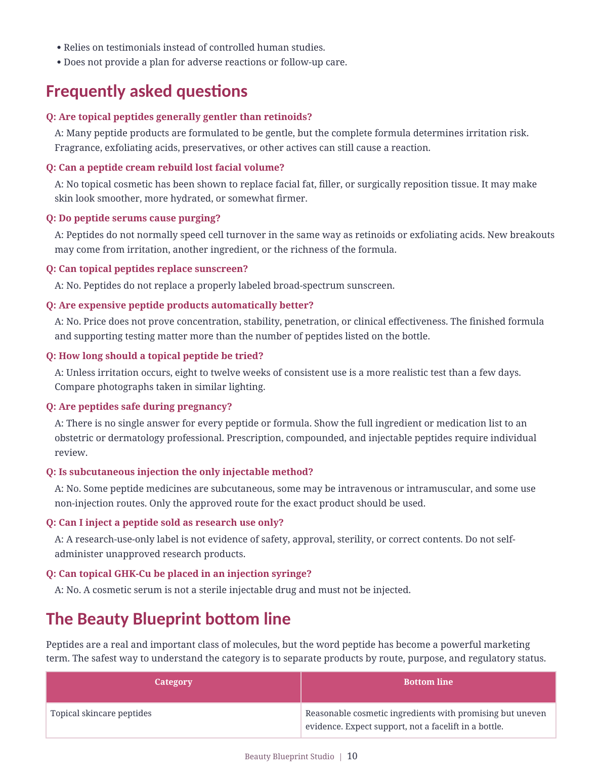 Preview with frequently asked peptide questions and plain-English answers