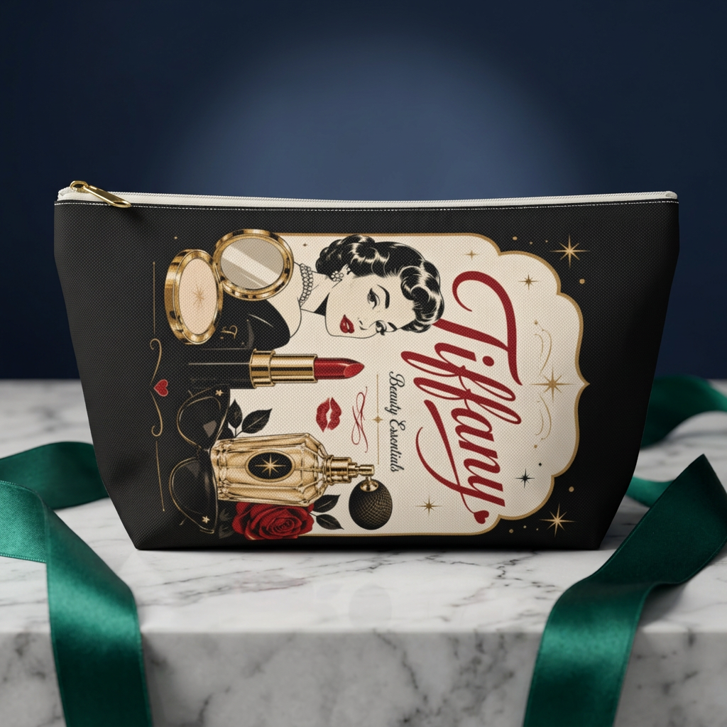 Personalized Retro Makeup Bag – Custom Name Cosmetic Pouch, 3 Styles