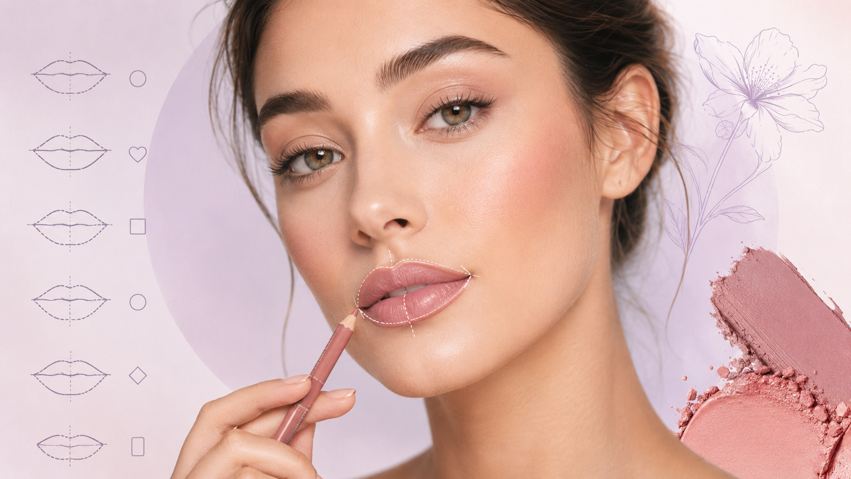 Woman applying lip liner with placement guides for balanced lip dimension