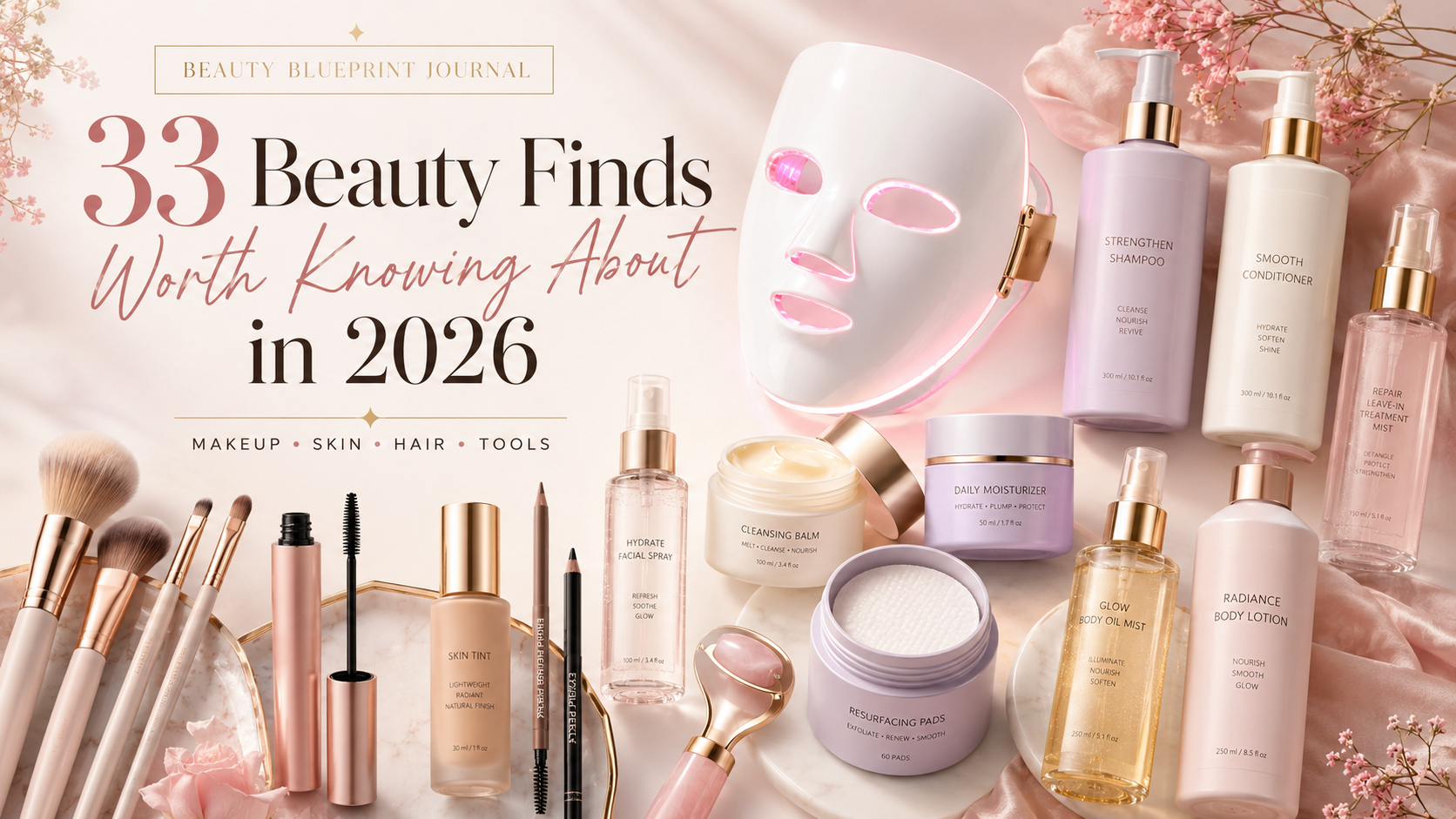 Beauty Blueprint Journal banner featuring 33 beauty finds across makeup, skin, hair, and tools