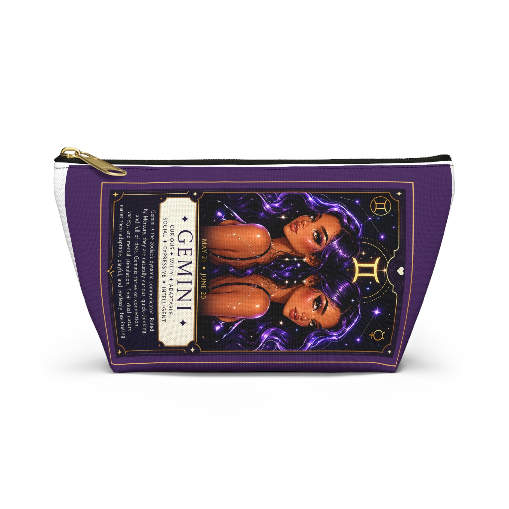 Gemini Zodiac Accessory Pouch — Astrology Twin Sisters T-Bottom Cosmetic Bag