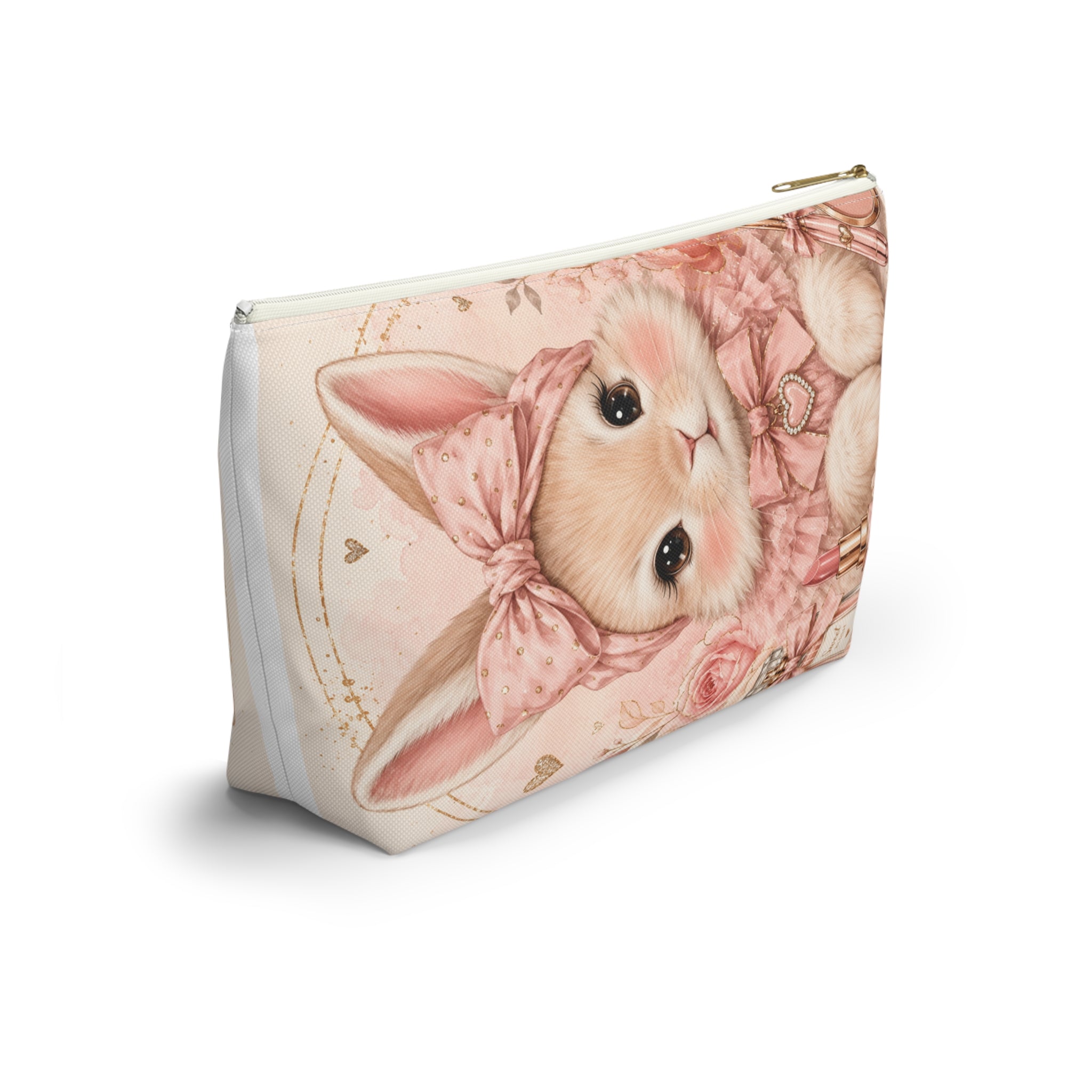 Cute Bunny Makeup Bag – Large Pink Floral Cosmetic & Travel Pouch