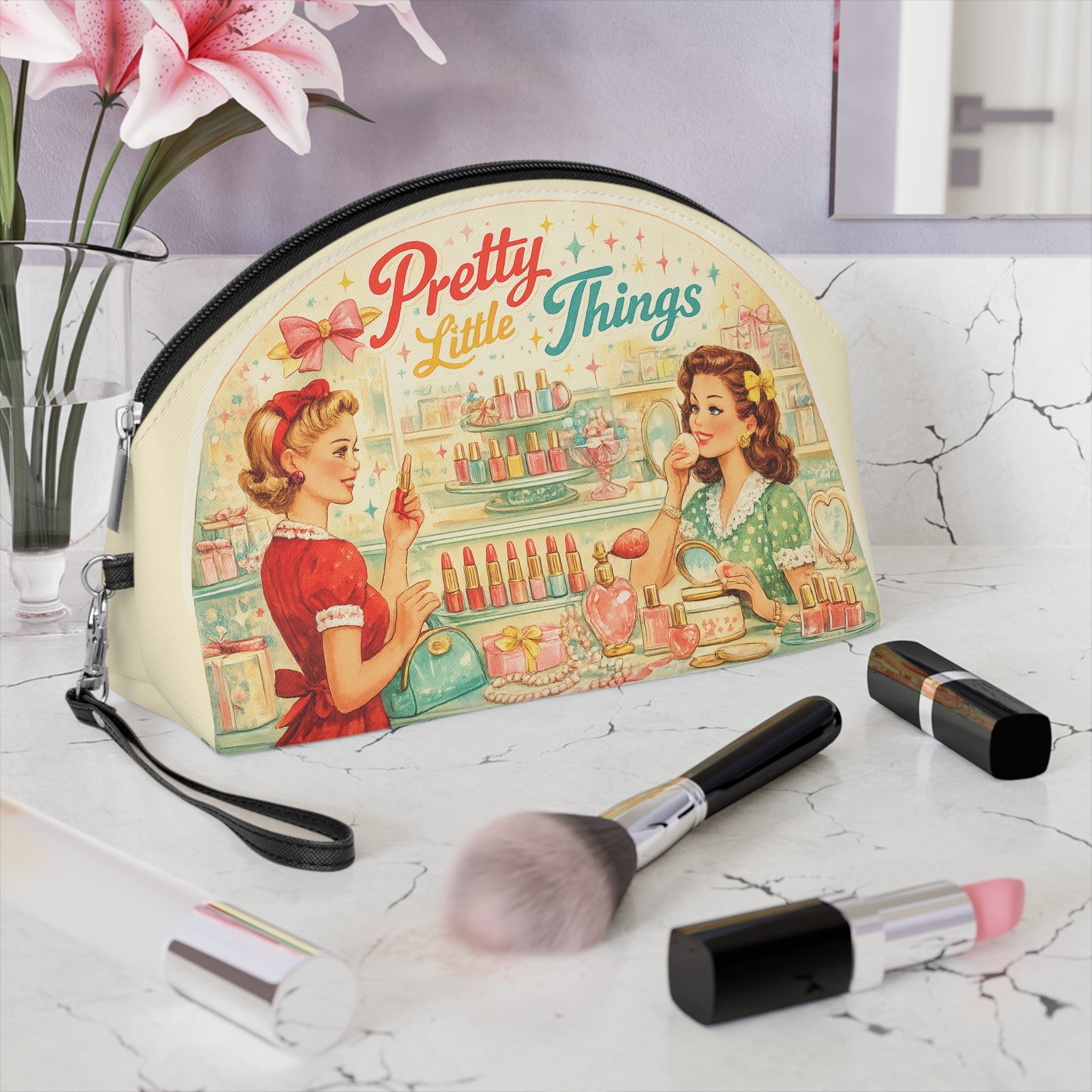 Retro 'Pretty Little Things' Makeup Bag — Vintage Pinup Cosmetic Pouch
