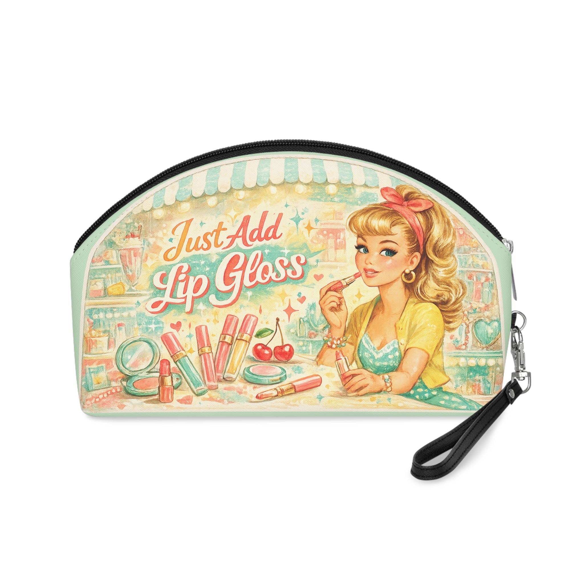 Retro 'Just Add Lip Gloss' Makeup Bag — Pinup Cosmetic Pouch