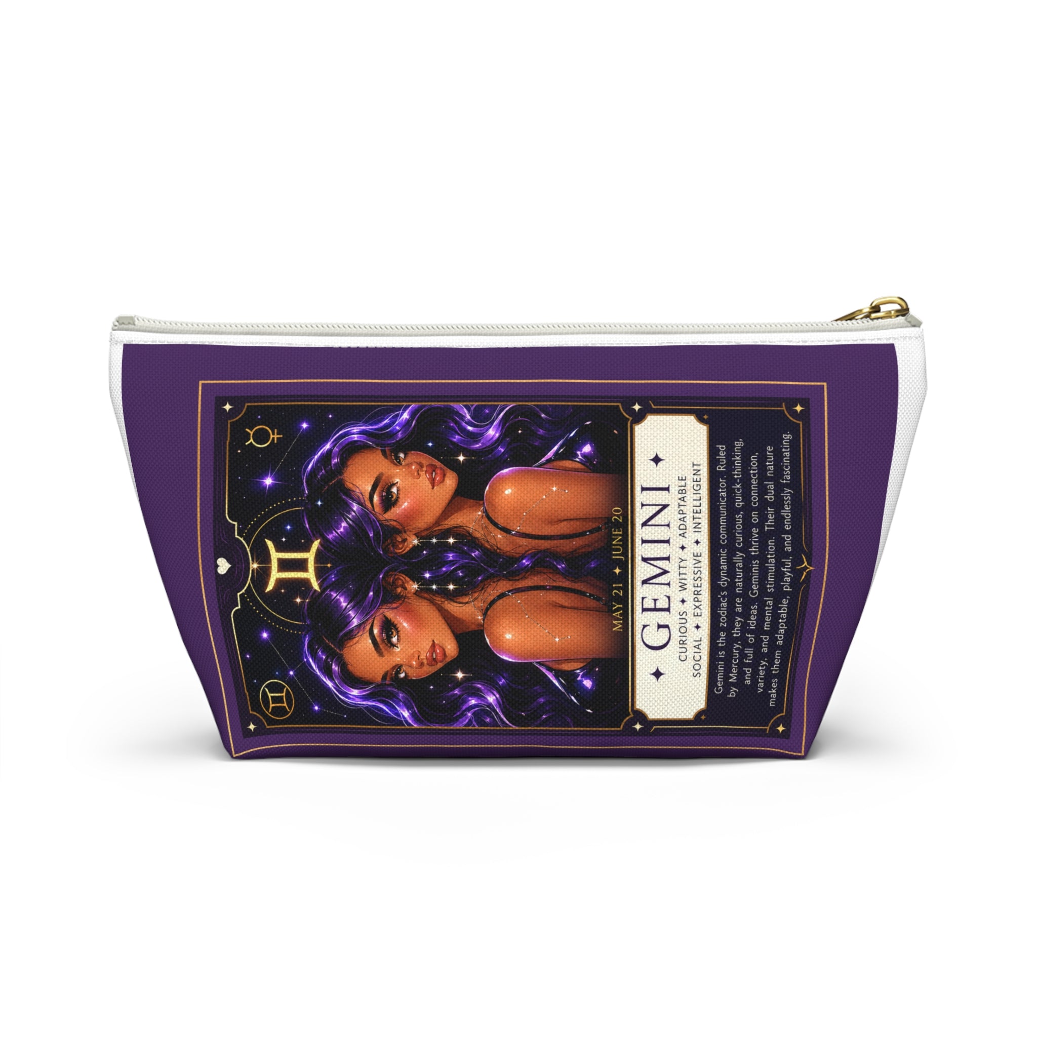 Gemini Zodiac Accessory Pouch — Astrology Twin Sisters T-Bottom Cosmetic Bag