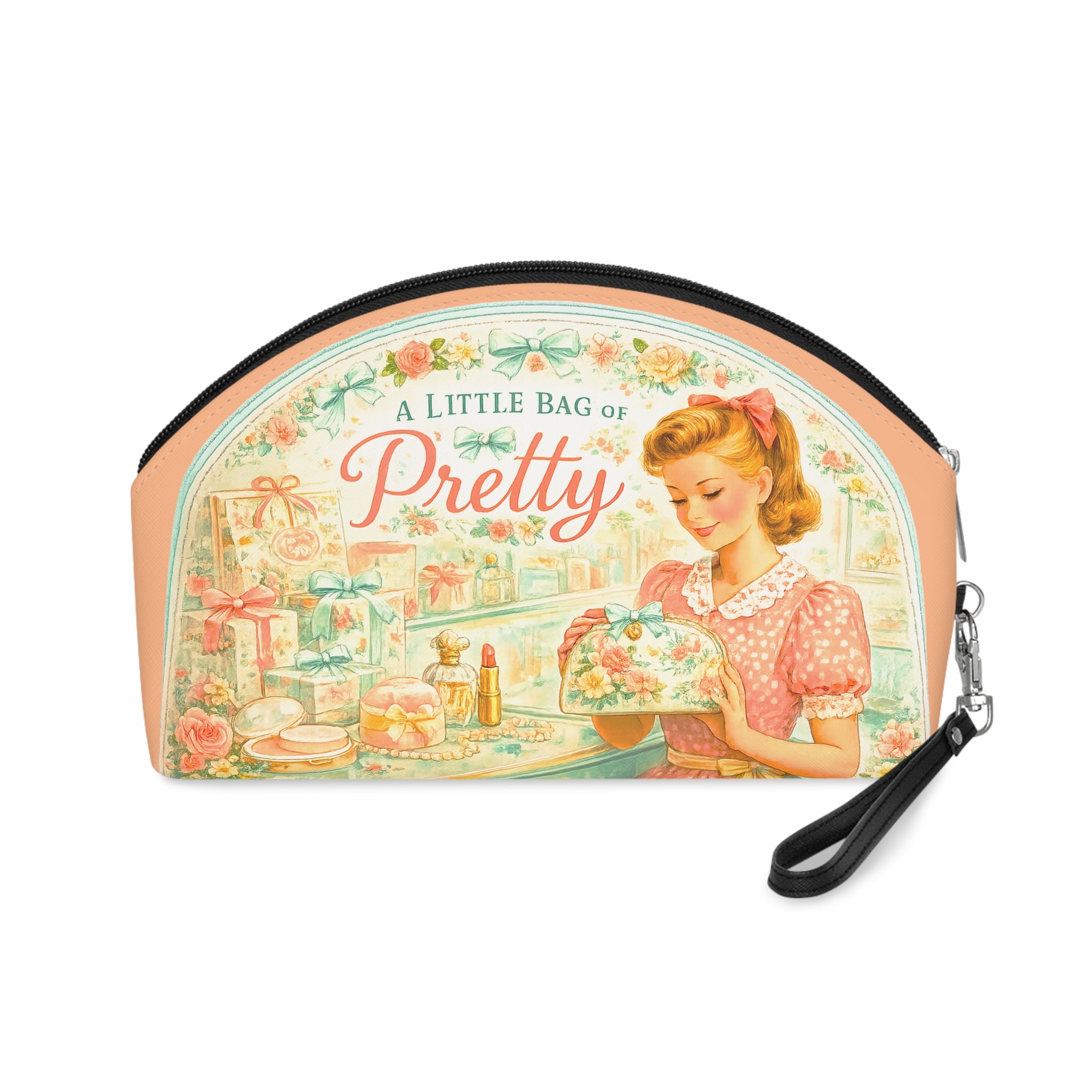 Vintage 'A Little Bag of Pretty' Makeup Bag — Retro Floral Cosmetic Pouch