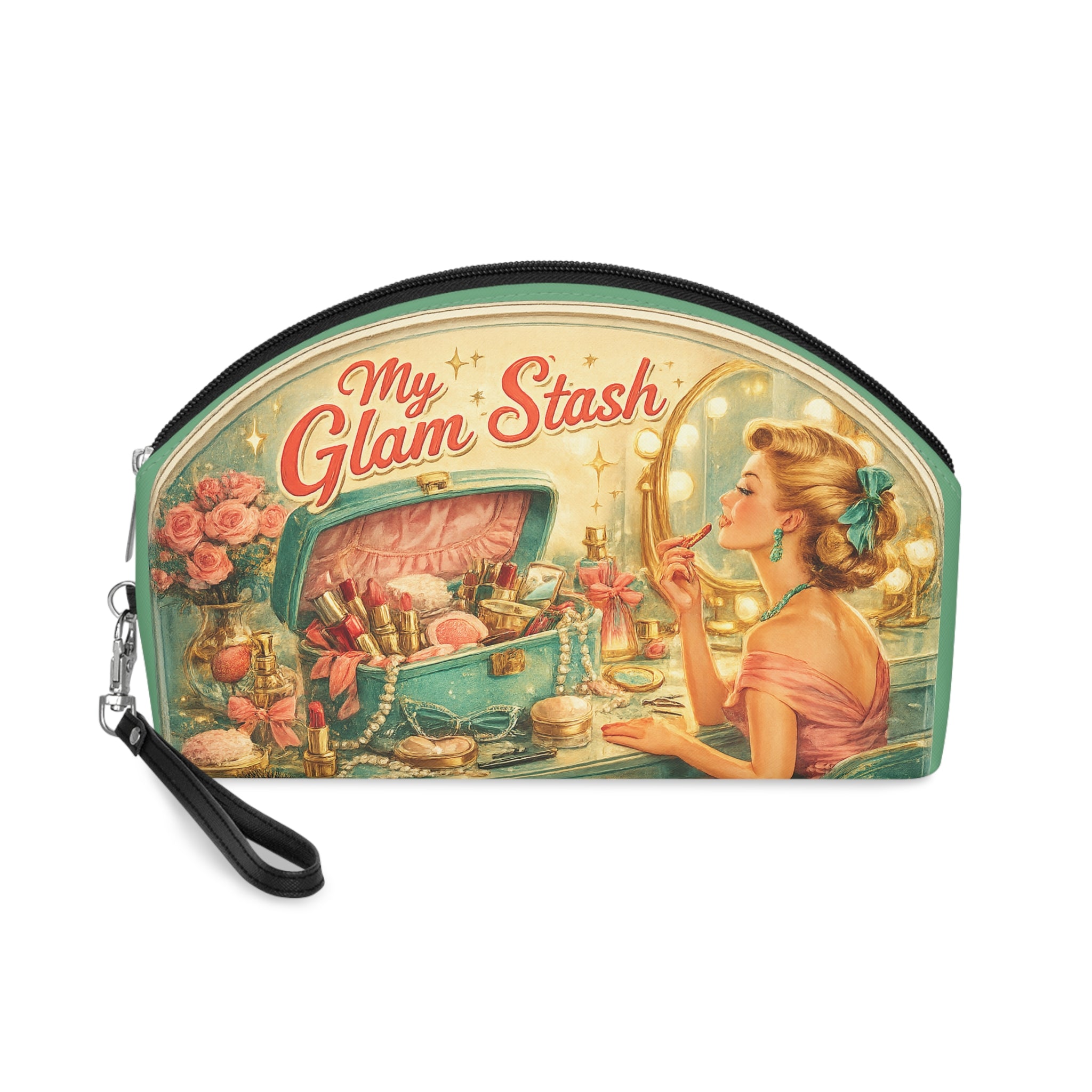 Retro 'My Glam Stash' Makeup Bag — Vintage Pin‑Up Vanity Cosmetic Pouch