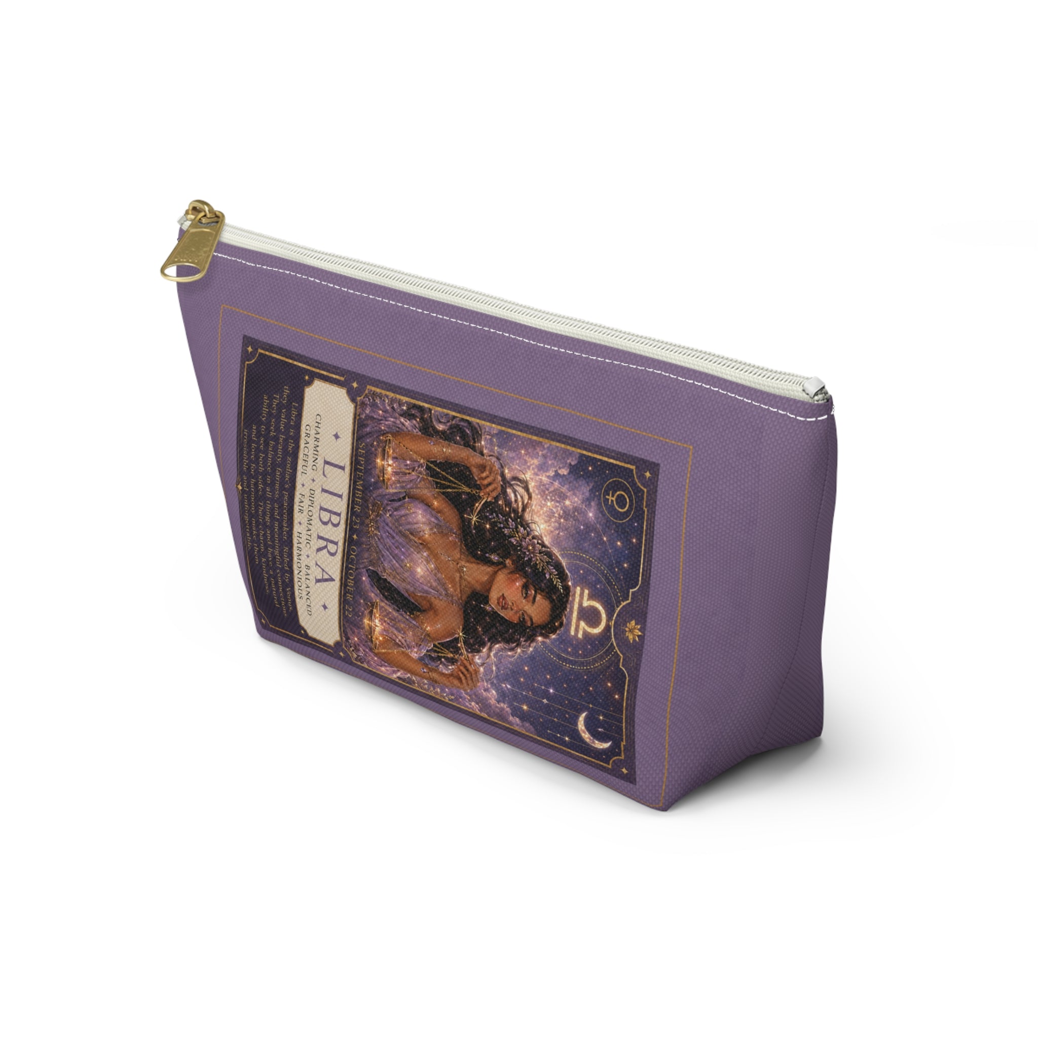 Libra Zodiac Accessory Pouch — Cosmetic Bag with T-Bottom, Astrological Horoscope Design
