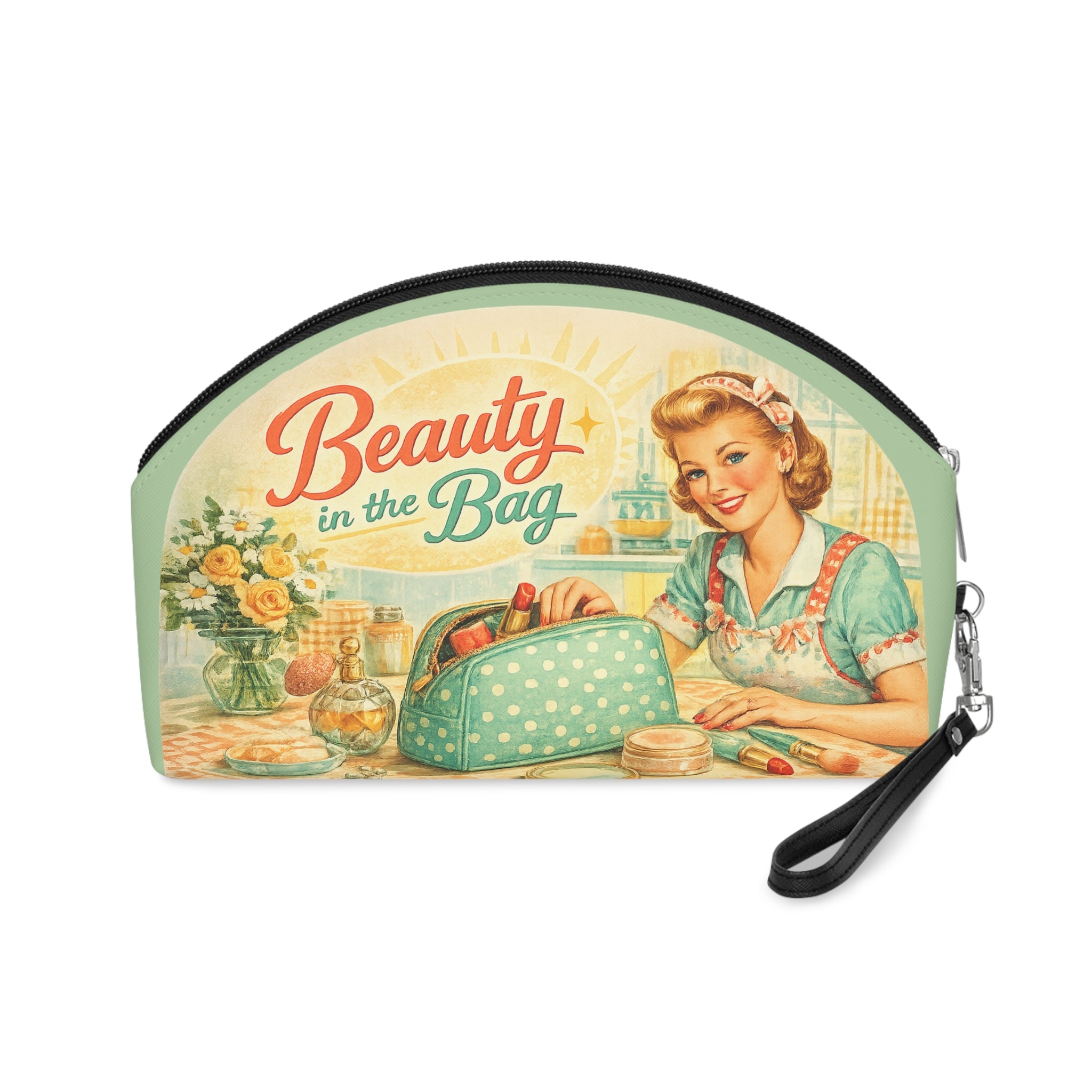 Vintage 'Beauty in the Bag' Makeup Bag — Retro Pin‑Up Cosmetic Pouch