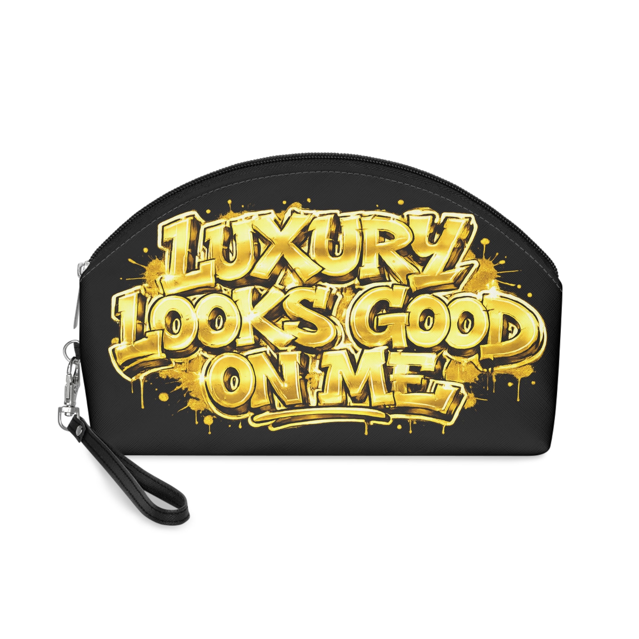 Makeup Bag — "Luxury Looks Good On Me" Gold Graffiti Cosmetic Pouch