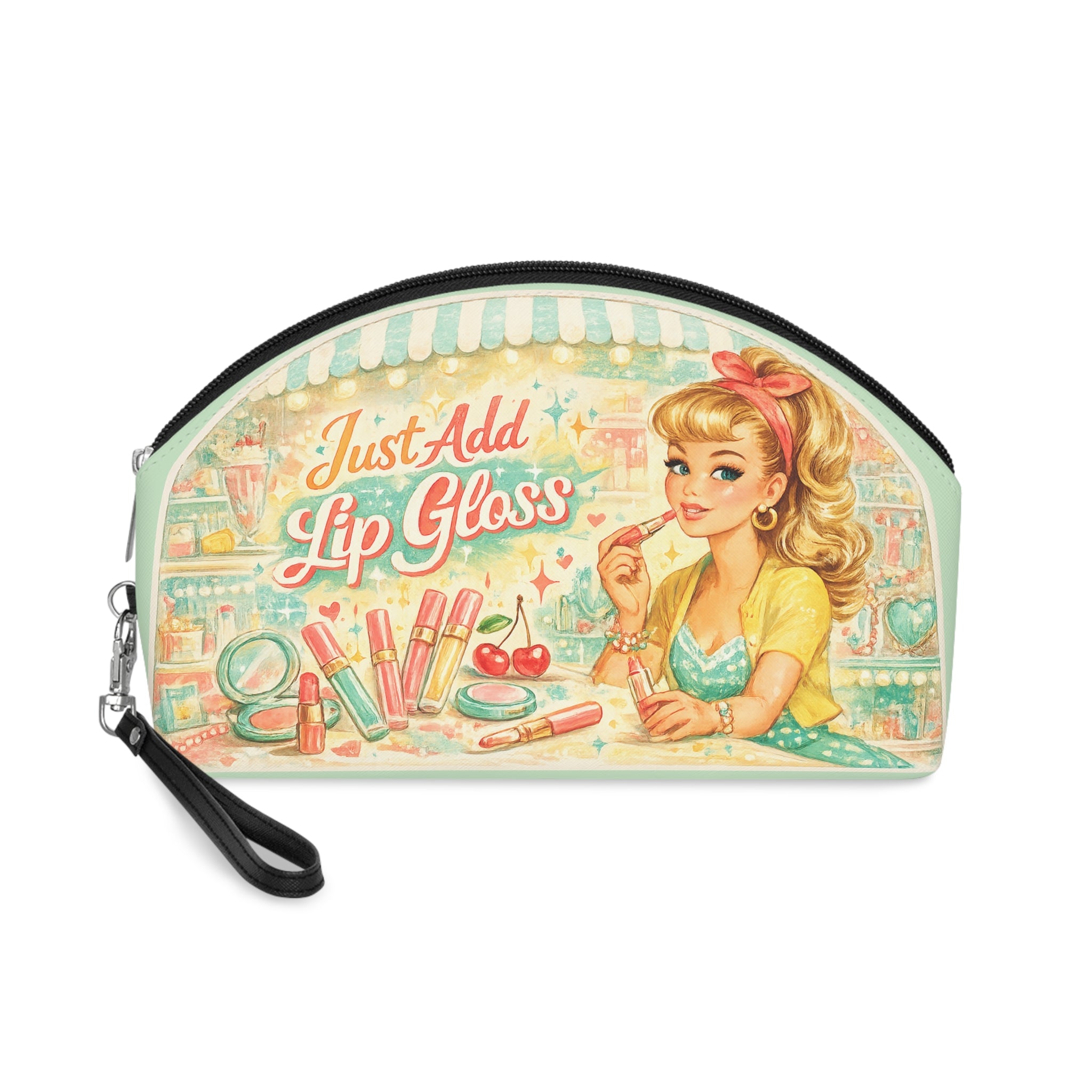 Retro 'Just Add Lip Gloss' Makeup Bag — Pinup Cosmetic Pouch