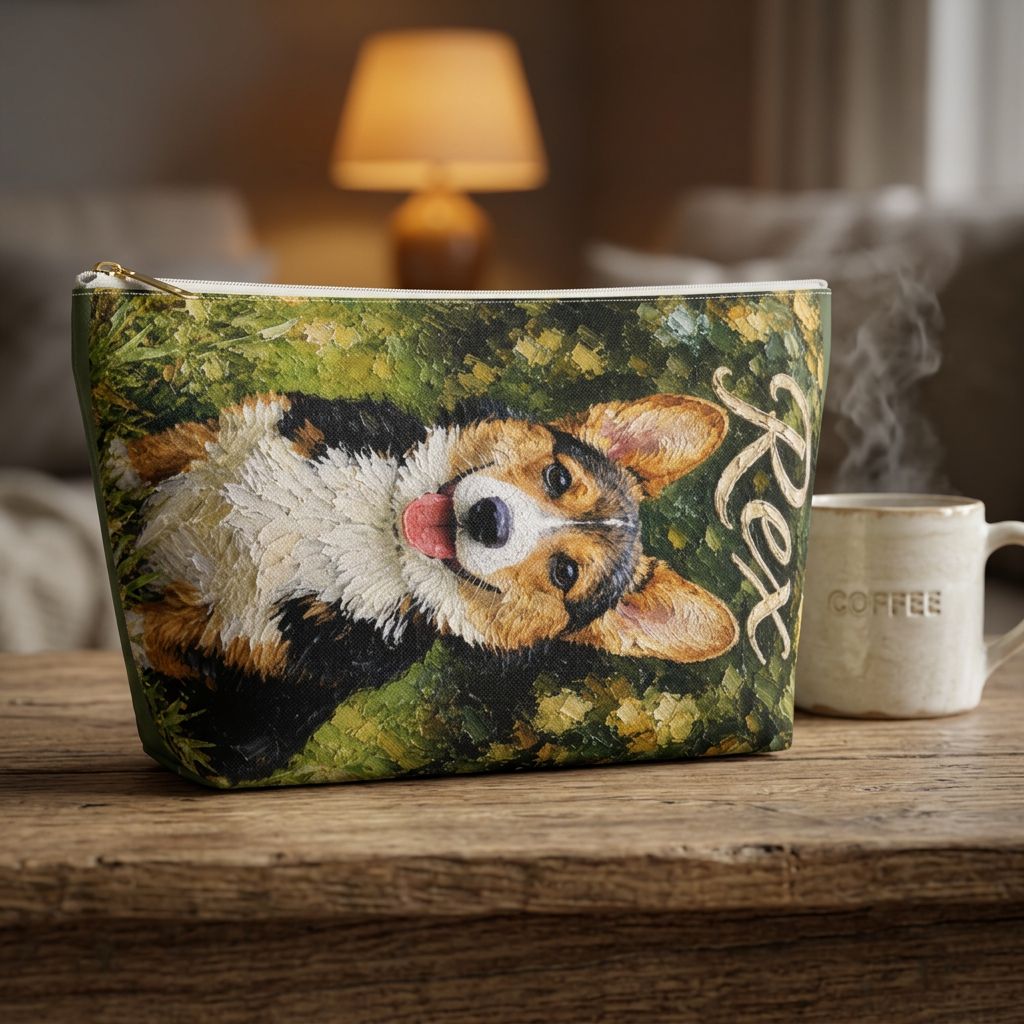Custom Pet Portrait Makeup Bag — Personalized with Your Pet’s Photo & Name