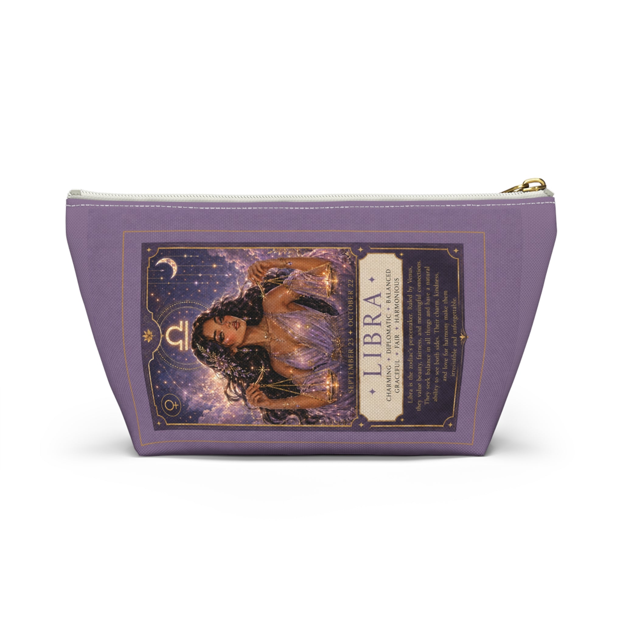 Libra Zodiac Accessory Pouch — Cosmetic Bag with T-Bottom, Astrological Horoscope Design
