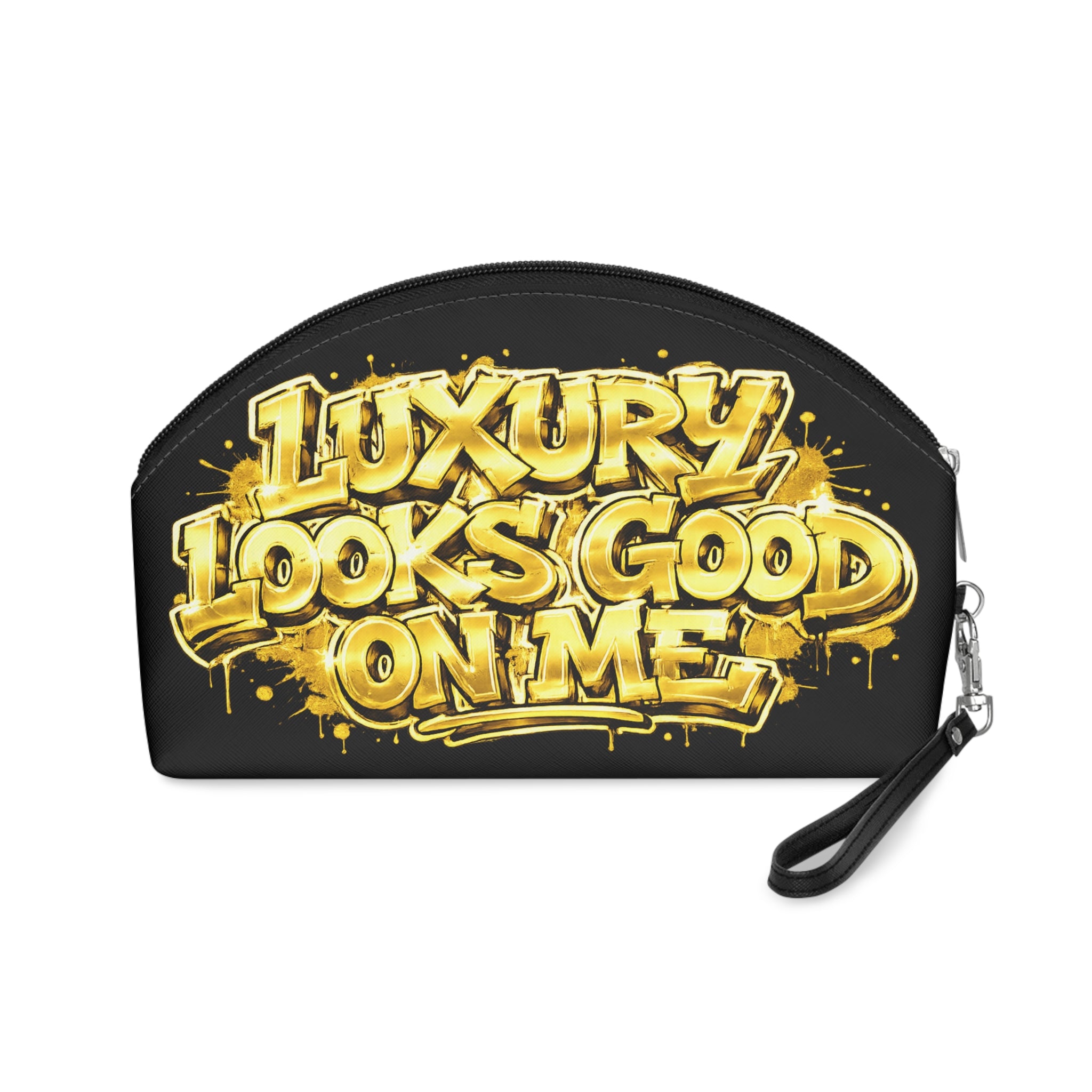 Makeup Bag — "Luxury Looks Good On Me" Gold Graffiti Cosmetic Pouch