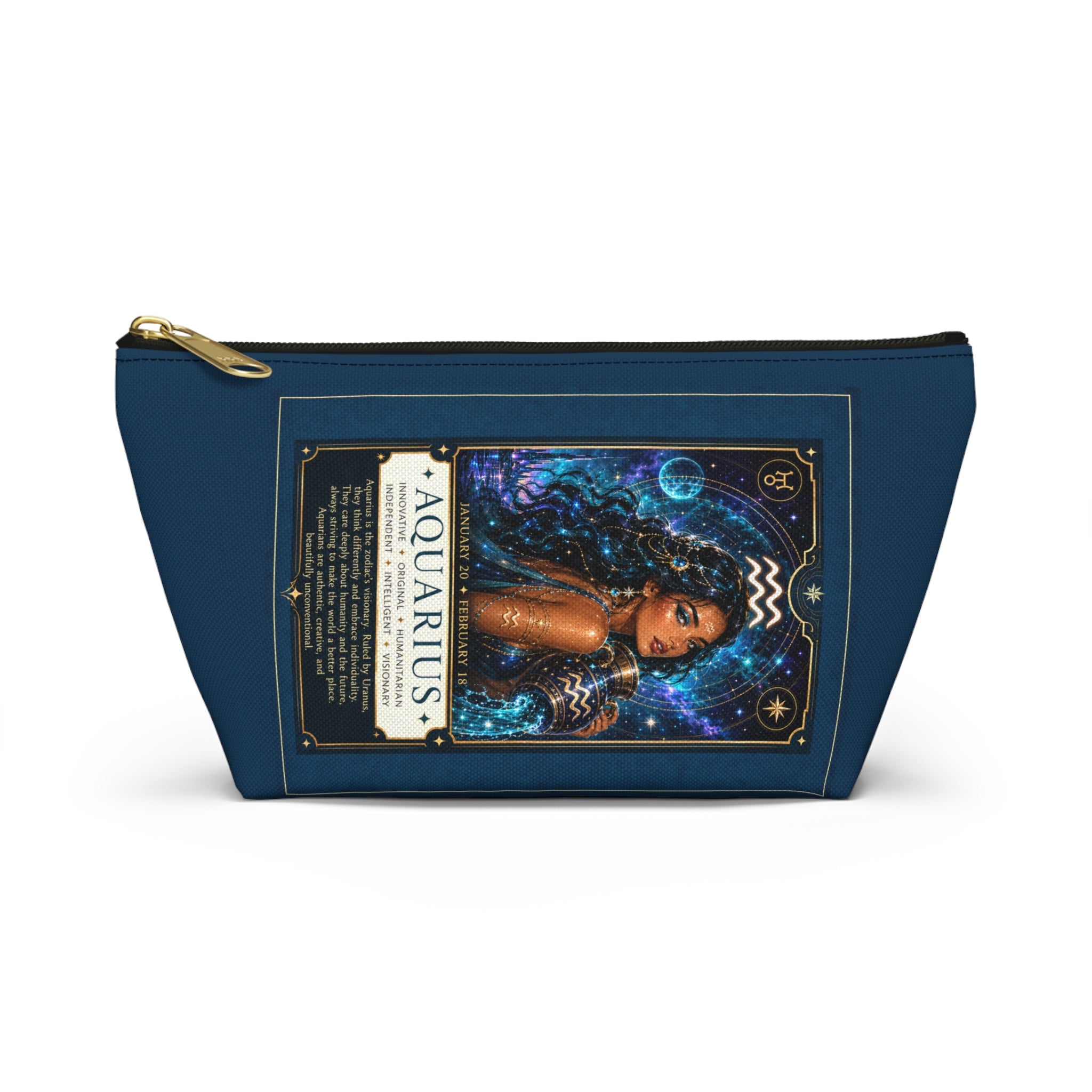 Aquarius Zodiac Accessory Pouch — Astrological Makeup & Travel Bag