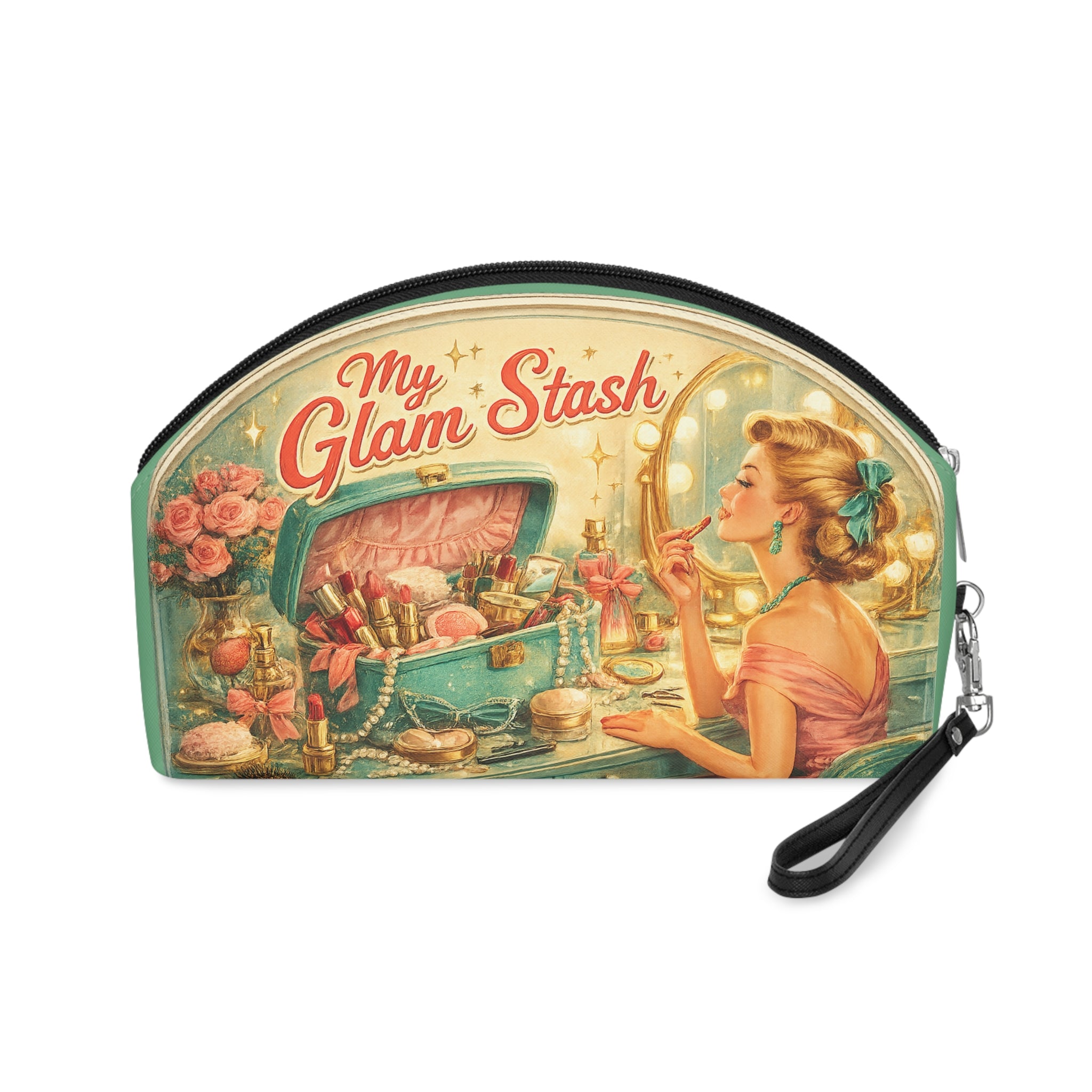 Retro 'My Glam Stash' Makeup Bag — Vintage Pin‑Up Vanity Cosmetic Pouch
