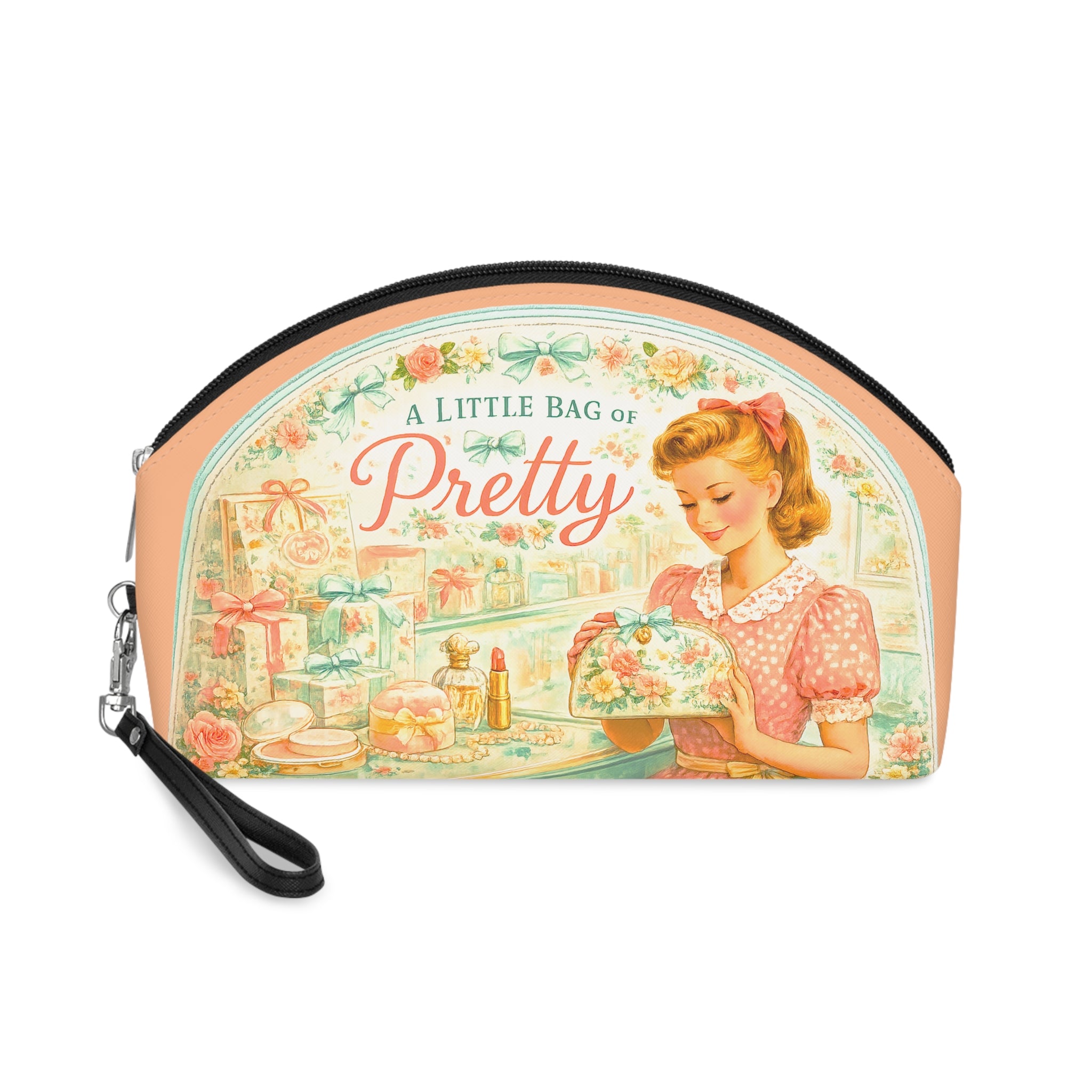 Vintage 'A Little Bag of Pretty' Makeup Bag — Retro Floral Cosmetic Pouch