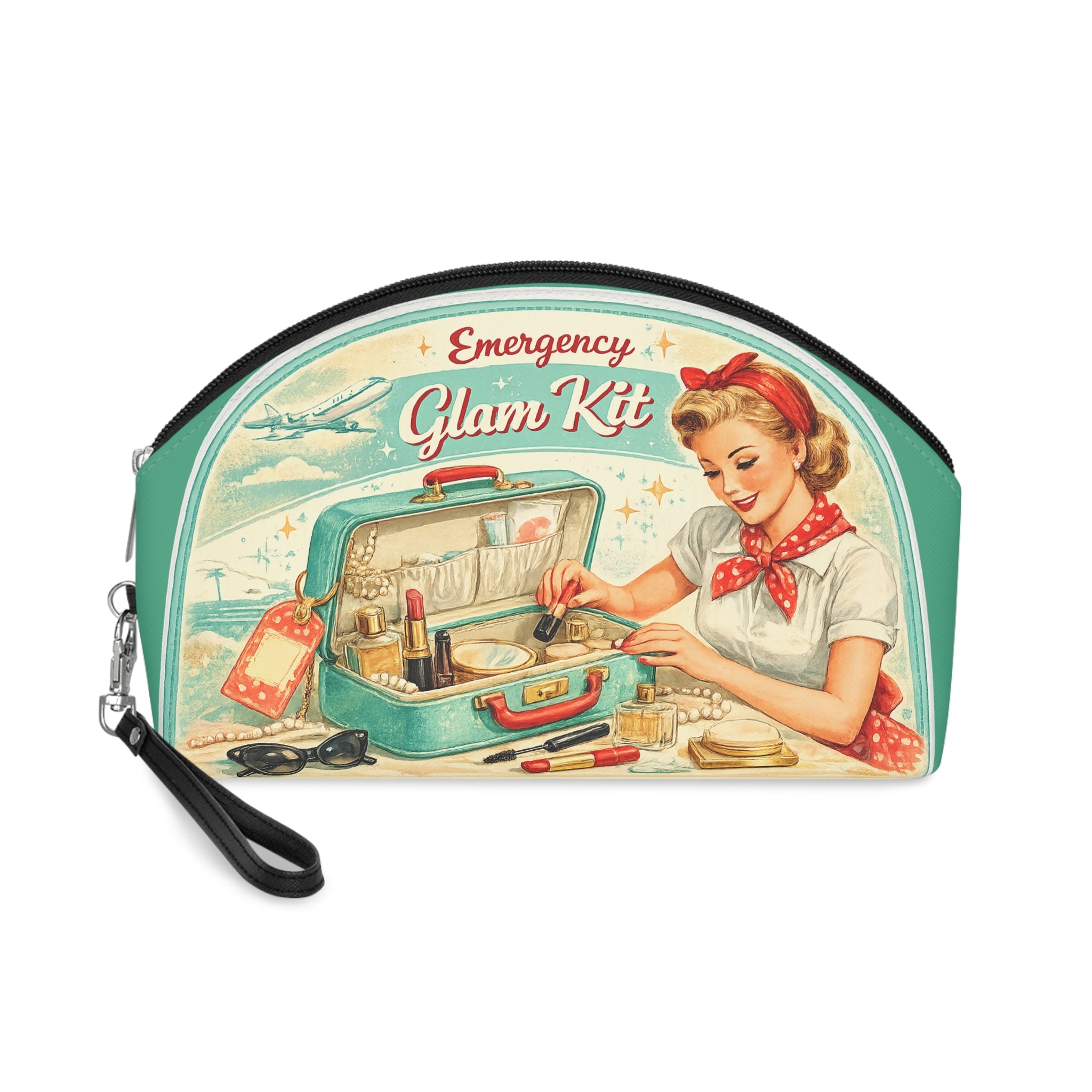 Vintage 'Emergency Glam Kit' Makeup Bag — Retro Pin‑Up Cosmetic Pouch