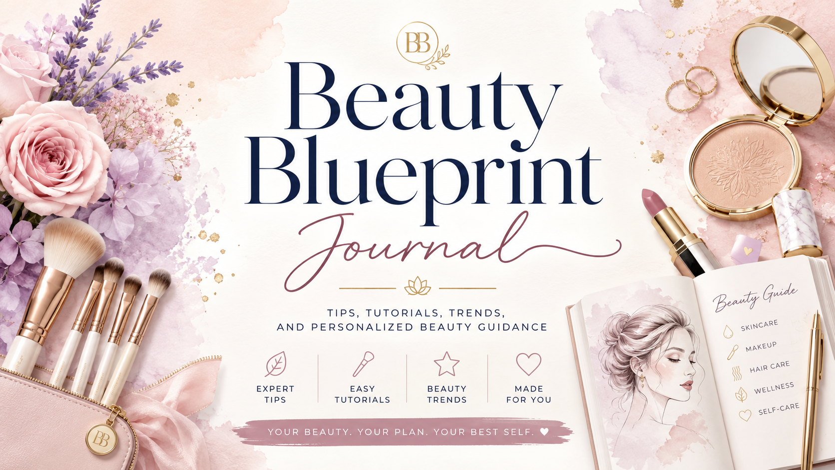 Beauty Blueprint Journal with beauty tips, tutorials, trends and personalized guidance