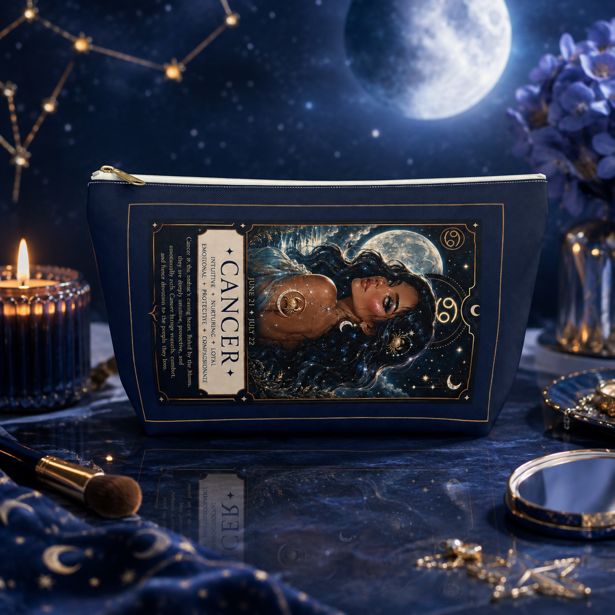 Cancer Zodiac Makeup Bag — Astrology Gift & Travel Pouch