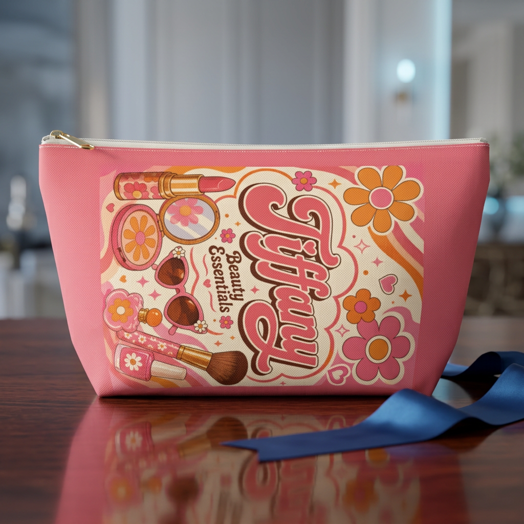Personalized Retro Makeup Bag – Custom Name Cosmetic Pouch, 3 Styles