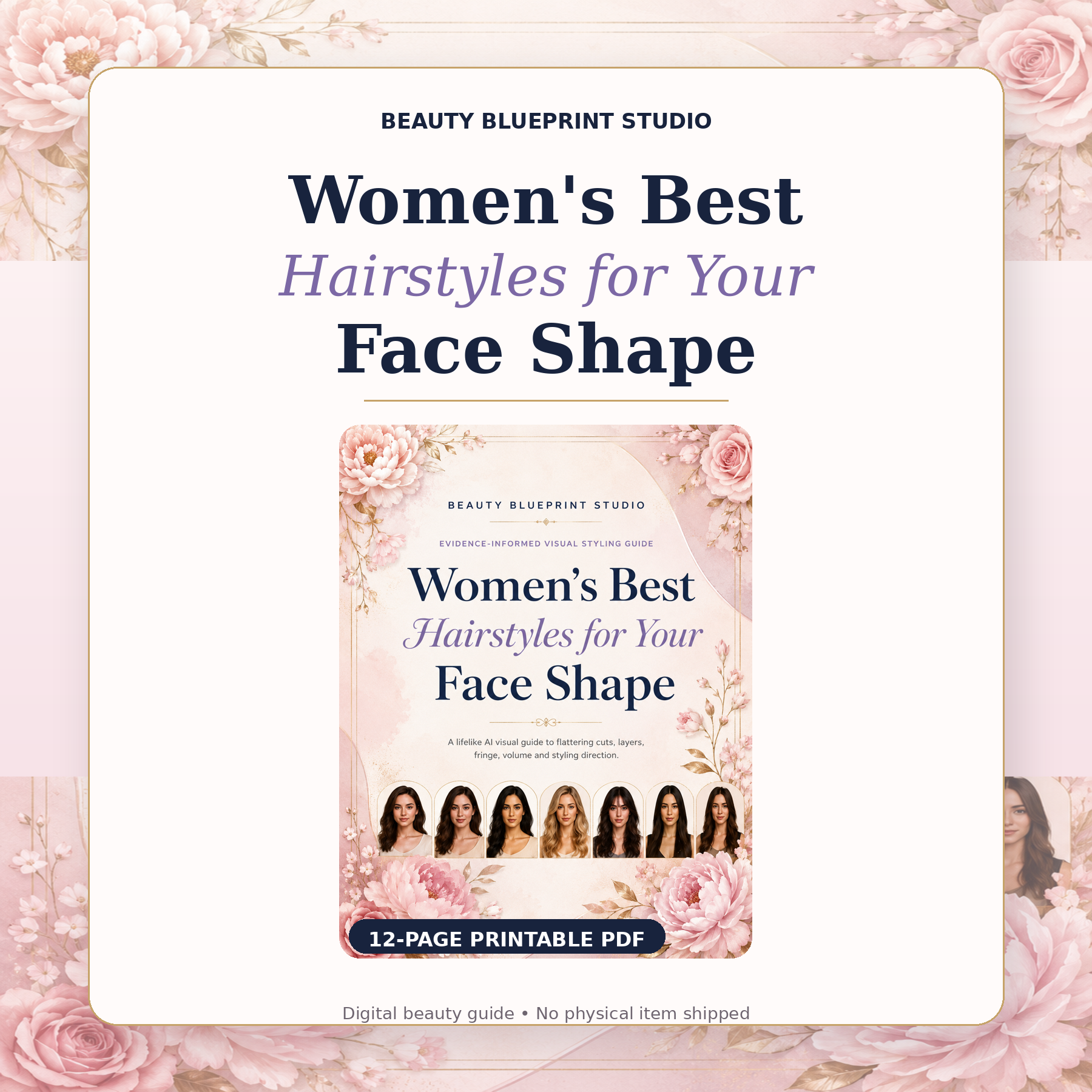 Women's Best Hairstyles for Your Face Shape printable PDF guide floral cover